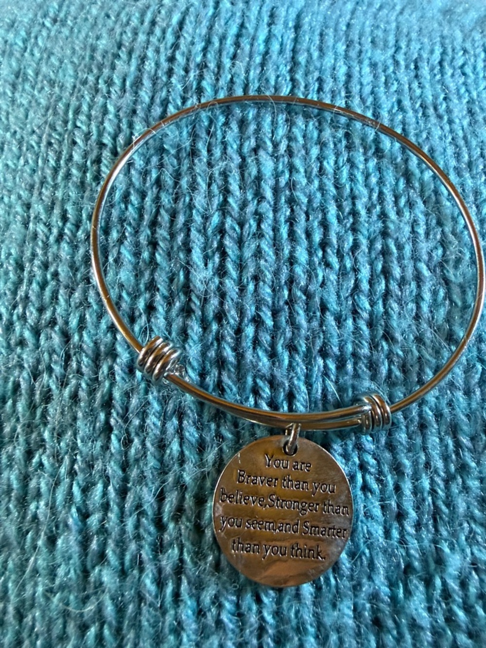 Inspirational Silver-Tone Round Charm Bangle Bracelet - You Are Braver